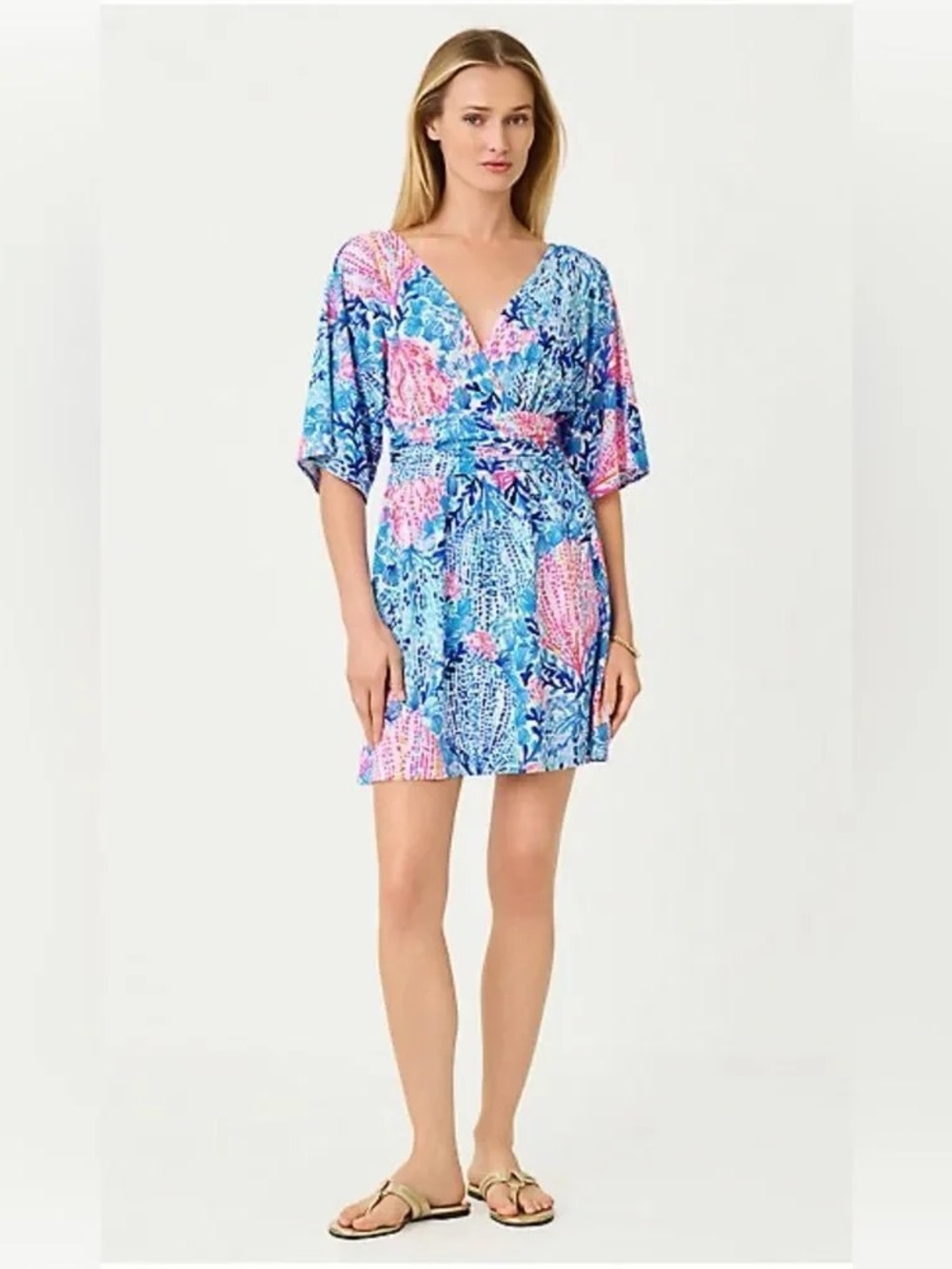 Lilly Pulitzer Blue & Pink Floral Print Wrap Top
